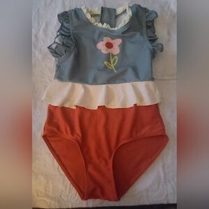 Charming Blue and Orange Kids Swim One Piece